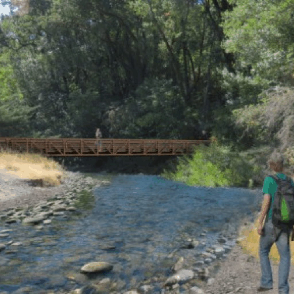Rendering of new pedestrian and bicycle bridge over San Anselmo Creek on Cascade Canyon trail in Fairfax.