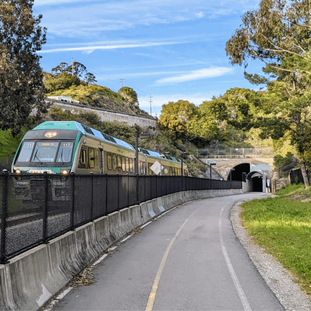 SMART Train beside pathway and tunnel
