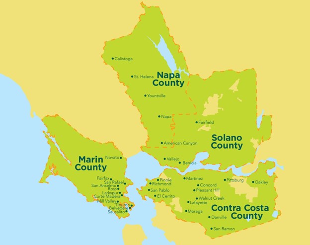MCE Map of Contra Costa, Marin, Solano and Napa Counties Service Area