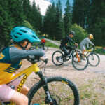 two kids riding and learning how to mountain bike