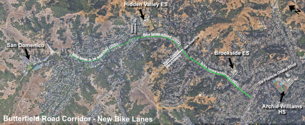 Aerial map of bike lanes on Butterfield Road