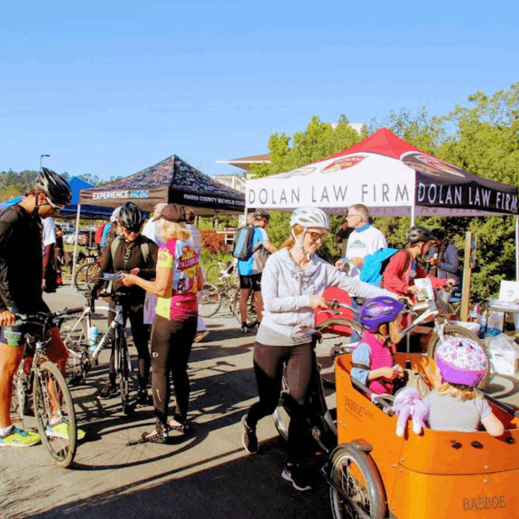 bunch of people at Energizer station on Mill Valley Sausalito pathway on Bike to work day