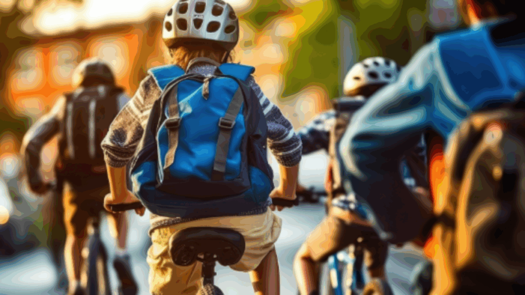 Kids riding bikes with Safe Routes to Schools