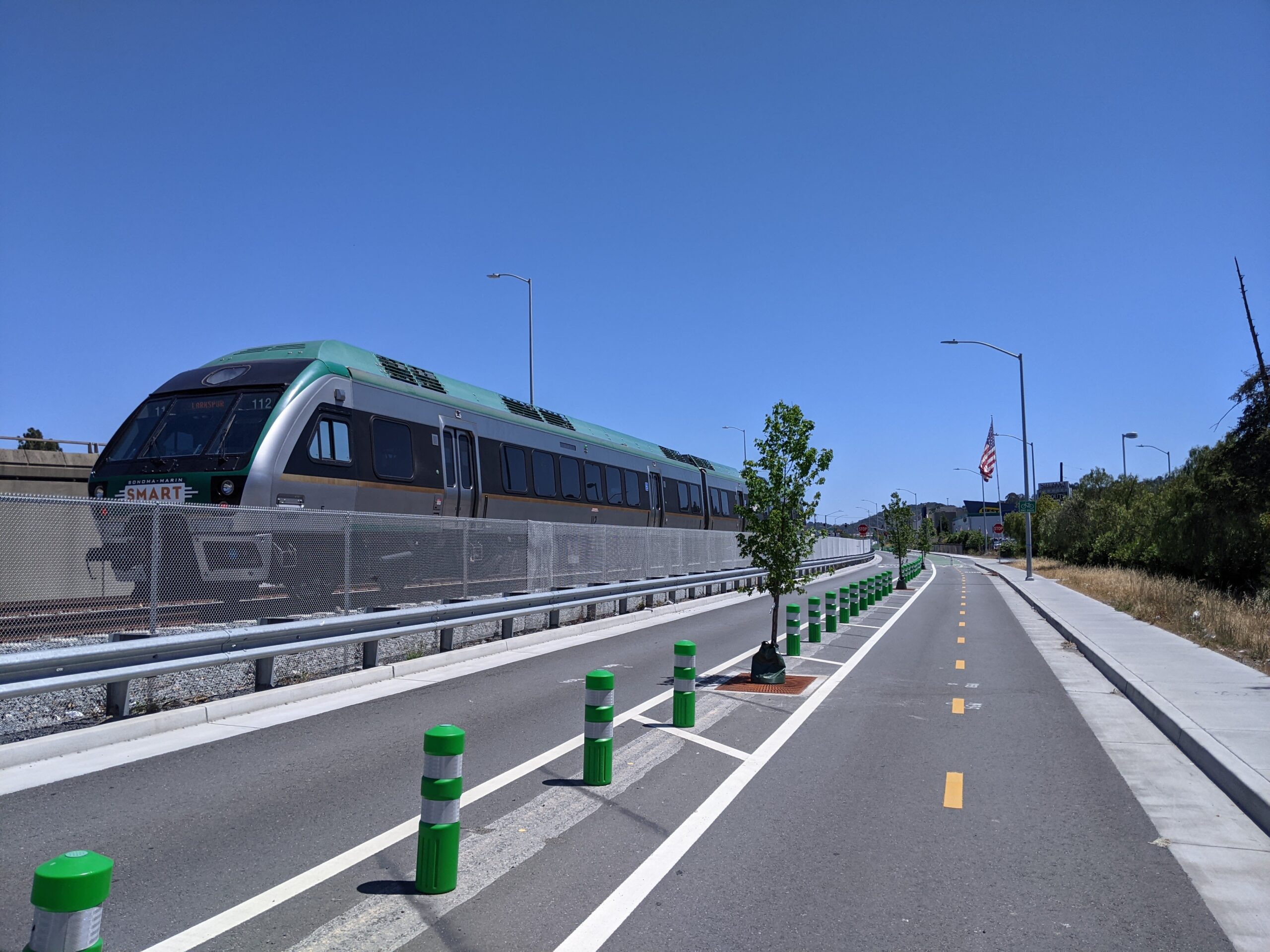 SMART Train with pathway in San Rafael