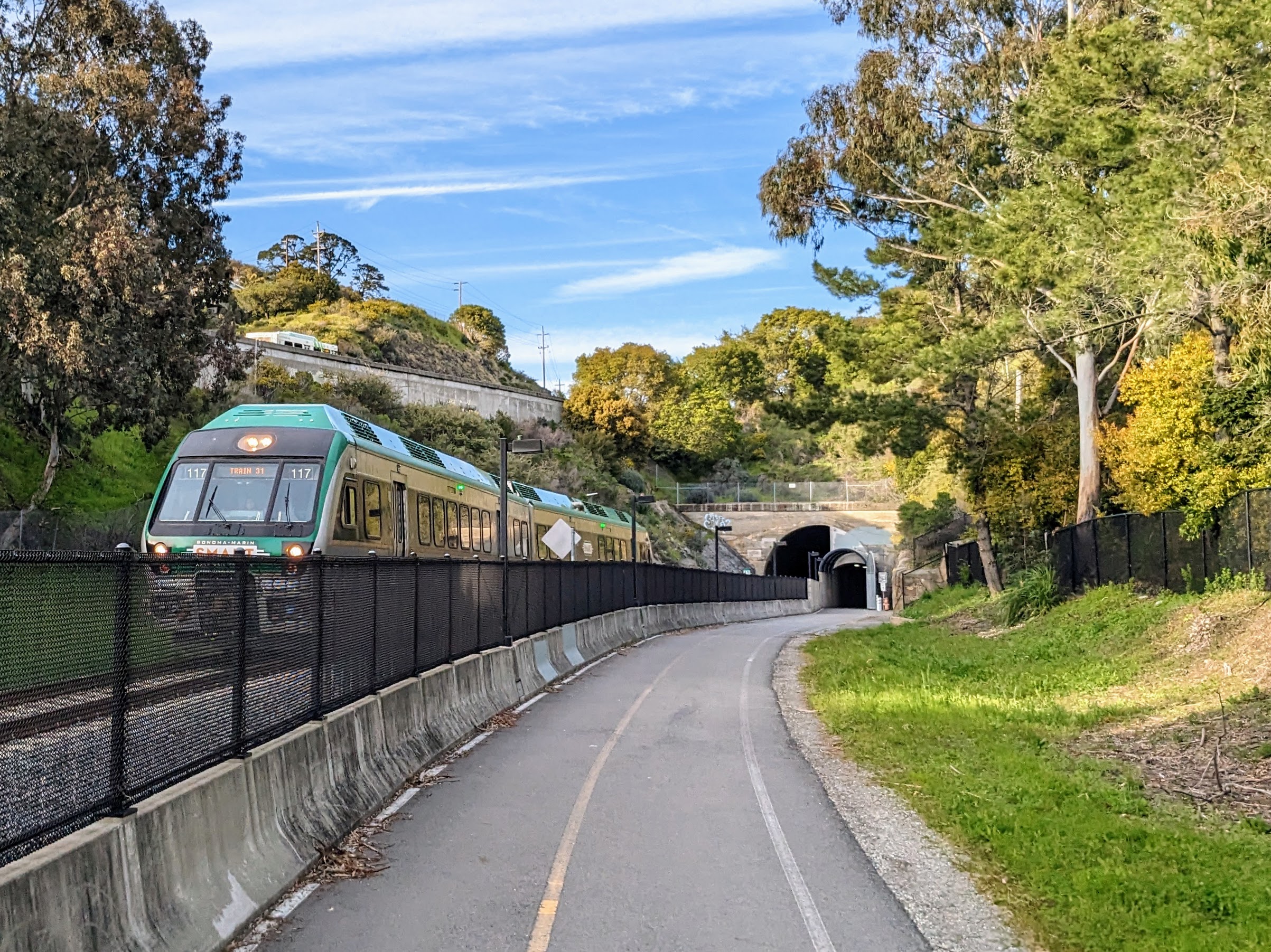 SMART train emerges from Cal Park Hill Tunnel